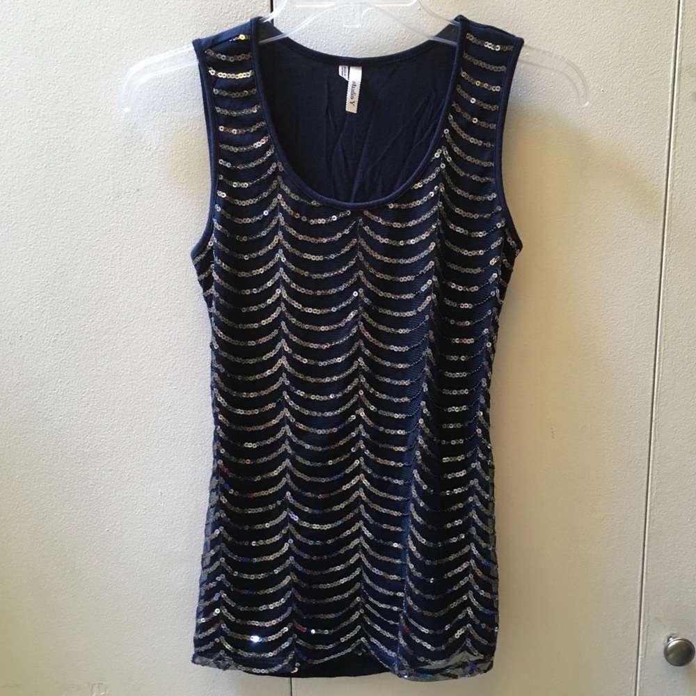 Navy Blue Sequined Tank Top